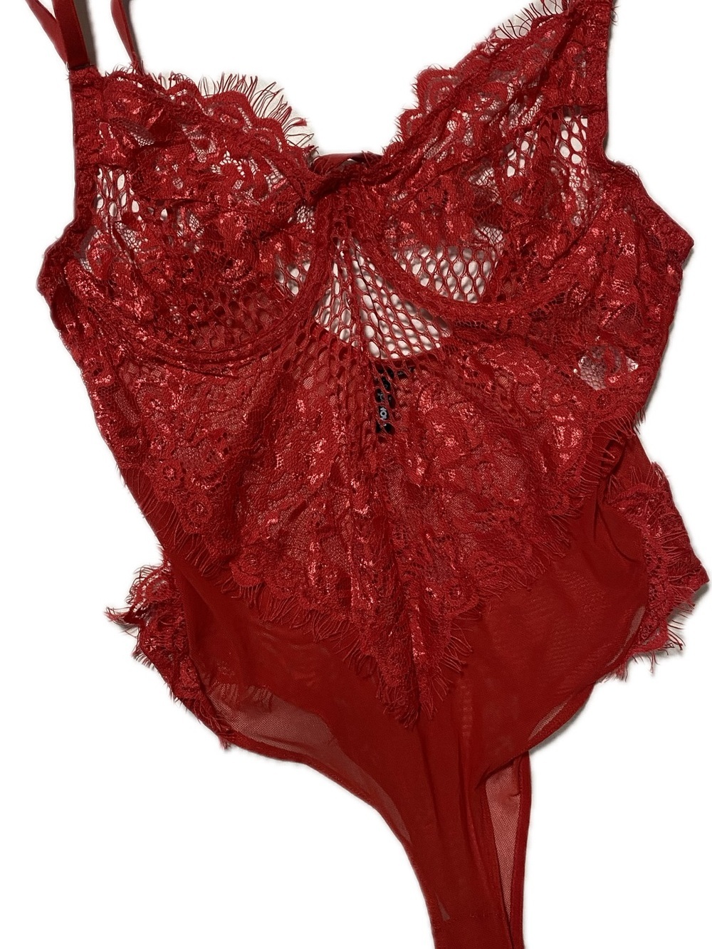 Fashion Nova Red Lace Sheer Bodysuit Chemise